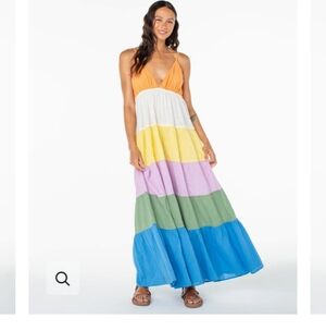 NWT Roxy Honolulu Glow Cotton Colorblock Maxi Dress